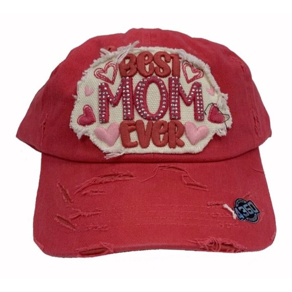 Best Mom Ever Embroidered Distressed Style Red Cap Hat - NEW FAST SHIP - Picture 1 of 3